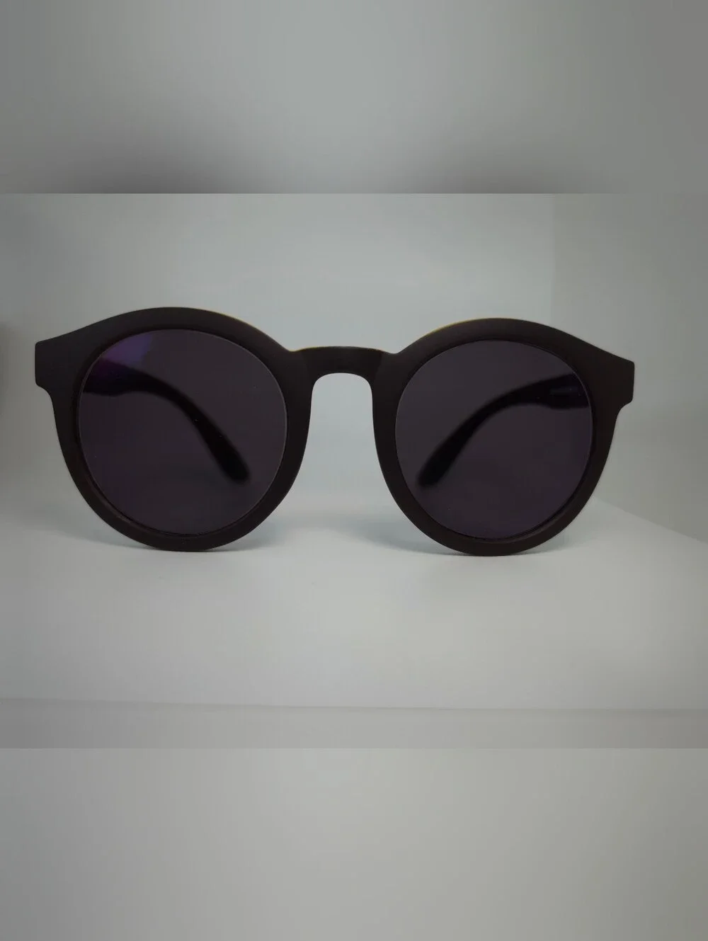 Oasis. Men's Black Round Frame. Deep Chocolate, Yellow Top.